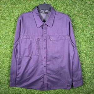 Oakley Mens Purple Herringbone Button Down Shirt Utility Zipper Pocket Large
